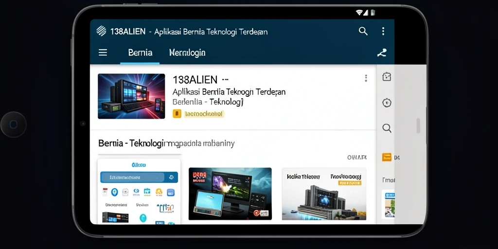Antarmuka modern aplikasi 138ALIEN dengan fitur berita teknologi.