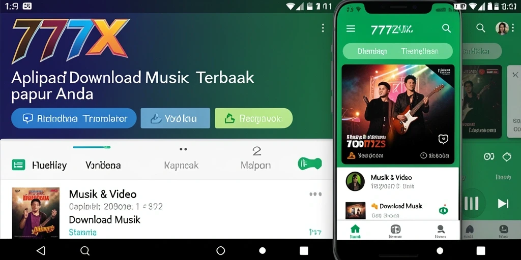 Screenshot aplikasi 777ZX menunjukkan antarmuka pengguna yang intuitif untuk Download Musik.