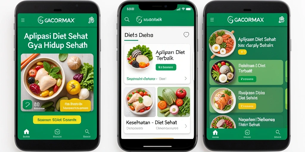 Antarmuka GACORMAX menampilkan fitur diet sehat yang lengkap.