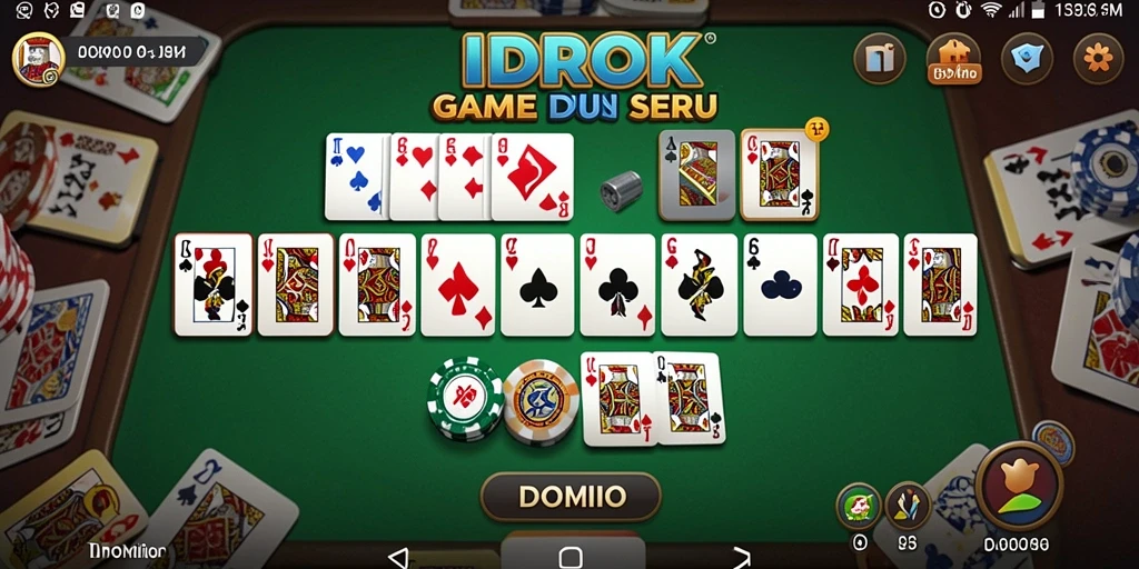 Antarmuka menarik dari game Domino IDROK yang penuh dengan aksi.