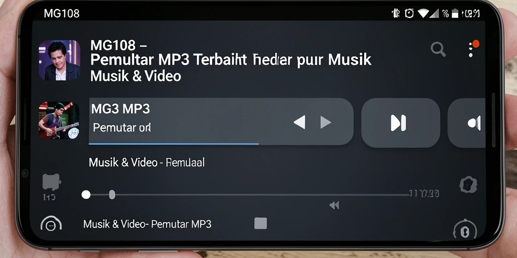 Tampilan antarmuka pengguna aplikasi Pemutar MP3 MG108 yang modern dan menarik.