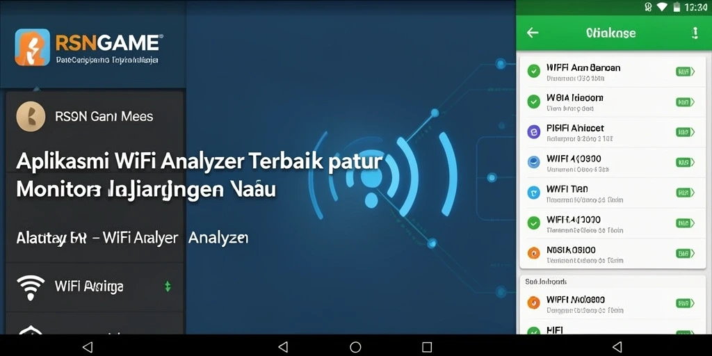 Tampilan antarmuka aplikasi RSNGAME yang menunjukkan analisis jaringan WiFi.